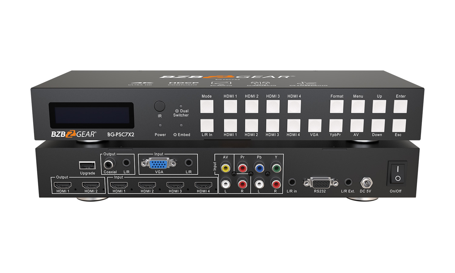 BZBGEAR BG-PSC7X2 7×2 4K UHD Presentation Switcher Scaler with HDMI/VGA/Component/Composite Video and Audio