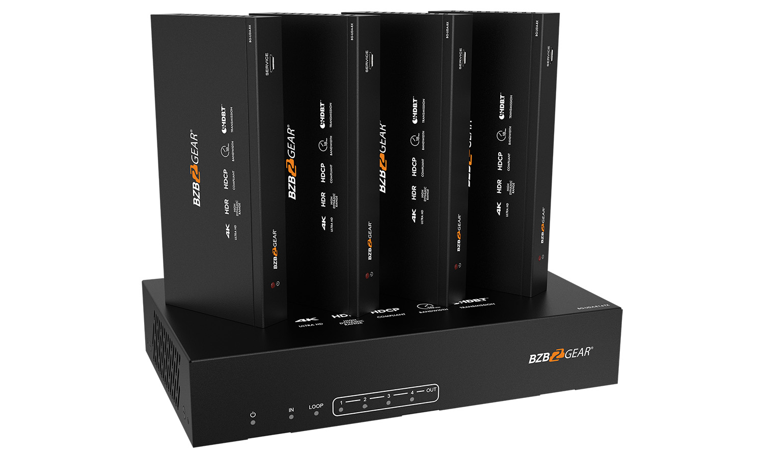 BZBGEAR BG-UDA-E14 1x4 4K UHD HDMI HDBaset Splitter/Distribution Amplifier Kit with 4 Receivers and IR/RS-232/Audio De-embedding up to 390ft Over Category Cable - Image 2