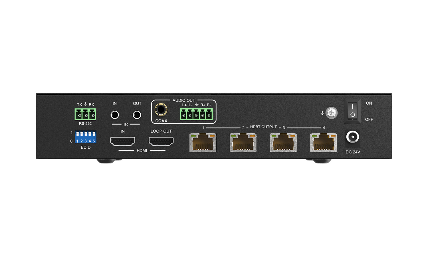 BZBGEAR BG-UDA-E14 1x4 4K UHD HDMI HDBaset Splitter/Distribution Amplifier Kit with 4 Receivers and IR/RS-232/Audio De-embedding up to 390ft Over Category Cable - Image 5