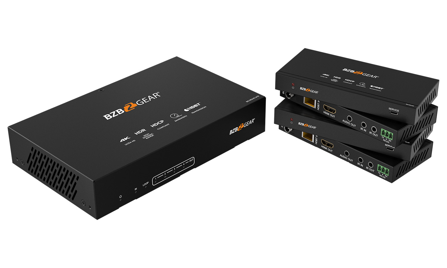 BZBGEAR BG-UDA-E14 1x4 4K UHD HDMI HDBaset Splitter/Distribution Amplifier Kit with 4 Receivers and IR/RS-232/Audio De-embedding up to 390ft Over Category Cable - Image 8