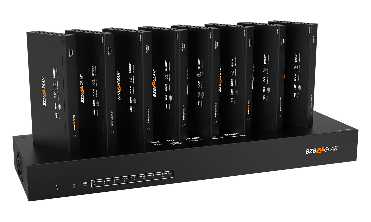BZBGEAR BG-UDA-E18 1x8 4K UHD HDMI HDBaset Splitter/Distribution Amplifier Kit with 8 Receivers and IR/RS-232/Audio De-embedding up to 390ft Over Category Cable - Image 2