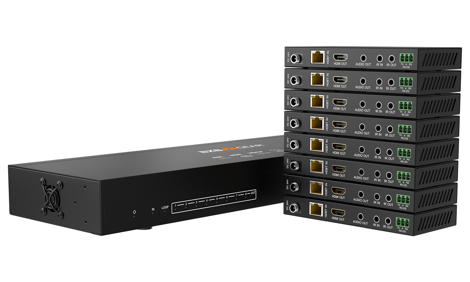 BZBGEAR BG-UDA-E18 1x8 4K UHD HDMI HDBaset Splitter/Distribution Amplifier Kit with 8 Receivers and IR/RS-232/Audio De-embedding up to 390ft Over Category Cable - Image 3