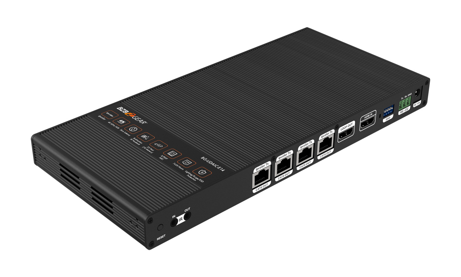 BZBGEAR BG-UDAIC-E14 1x4 4K UHD HDMI Splitter/Distribution Amplifier Kit with 4 Receivers and IR/RS-232/Audio De-embedding up to 230ft over Category Cable - Image 3