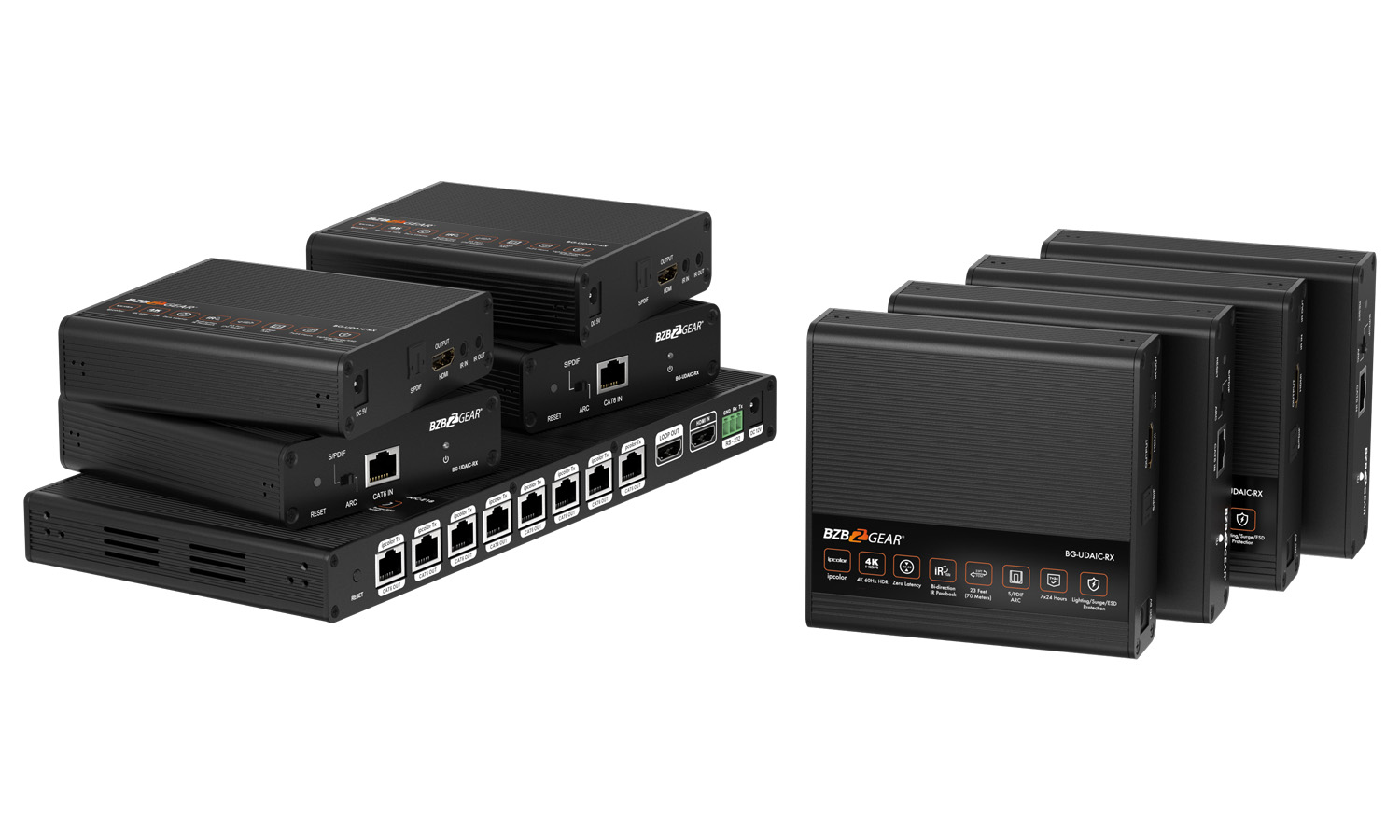 BZBGEAR BG-UDAIC-E18 1x8 4K UHD HDMI Splitter/Distribution Amplifier Kit with 8 Receivers and IR/RS-232/Audio De-embedding up to 230ft over Category Cable - Image 2