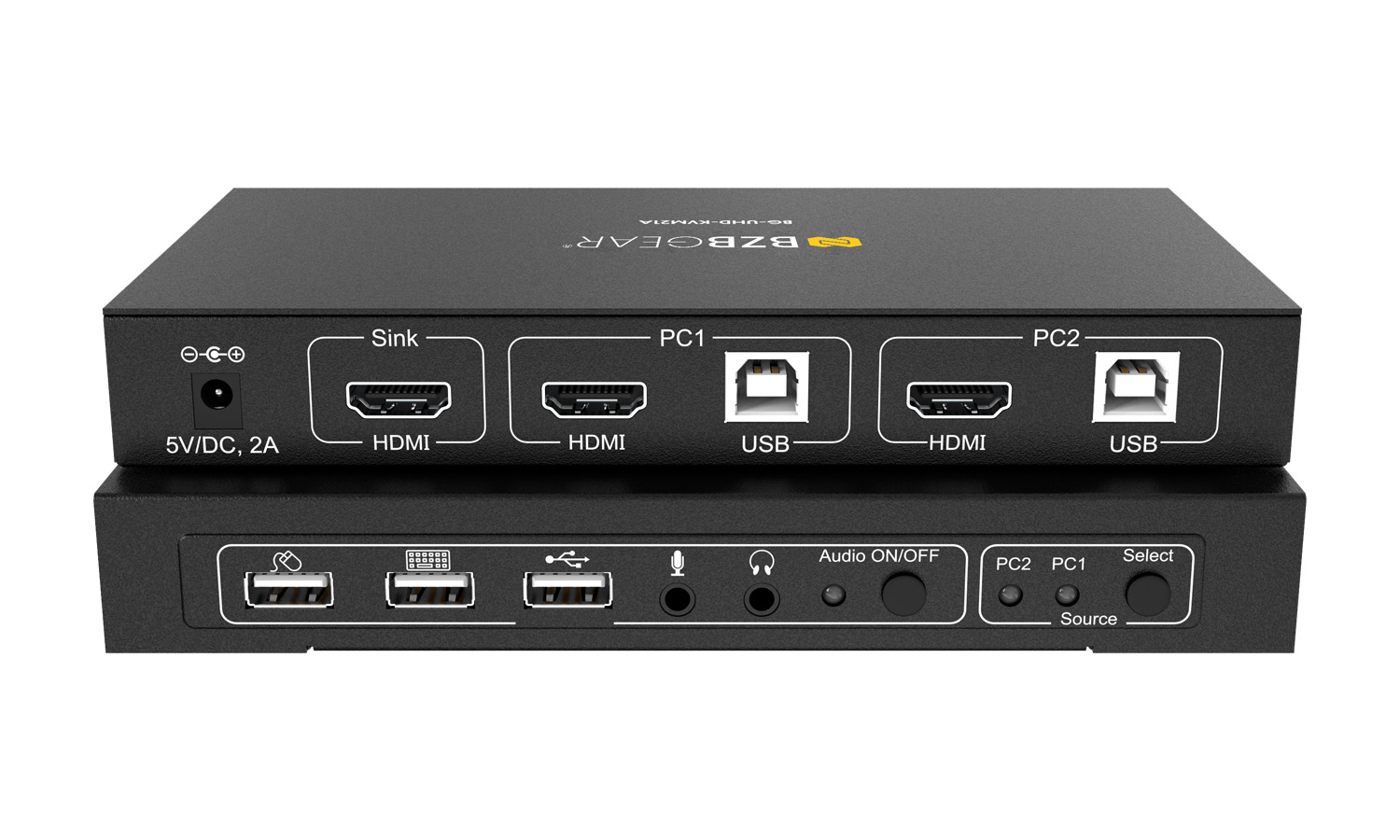 BZBGEAR BG-UHD-KVM21A 2×1 4K UHD KVM Switcher with USB 2.0 Ports for Peripherals and Audio Support