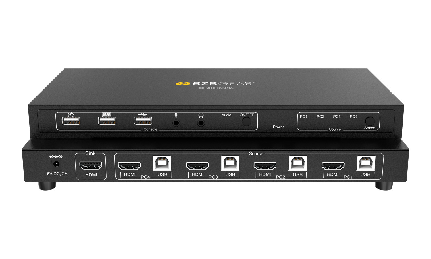 BZBGEAR BG-UHD-KVM41A 4×1 4K UHD KVM Switcher with USB 2.0 Ports for Peripherals and Audio Support