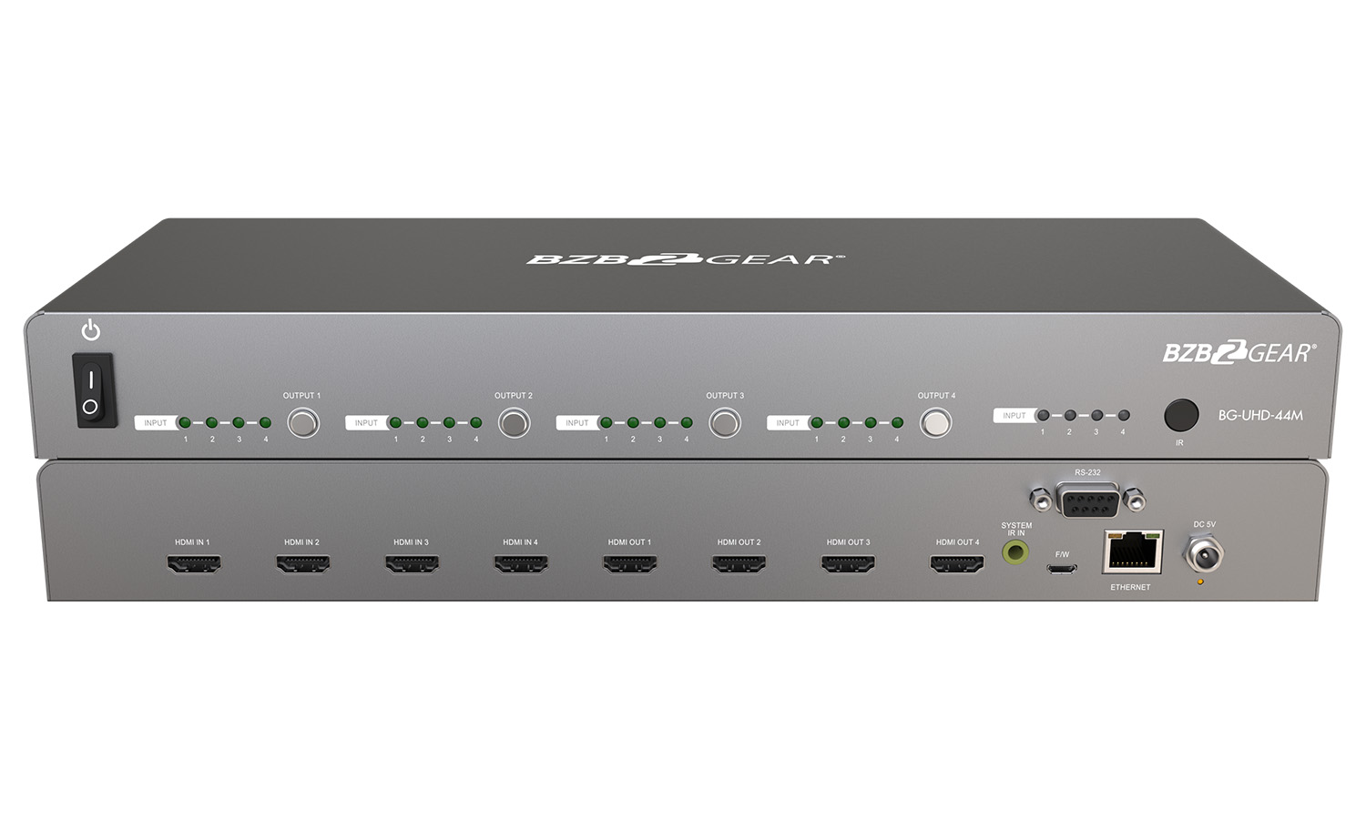 BZBGEAR BG-UHD-44M-b 4×4 4K UHD HDMI Matrix Switcher with Auto Downscaling and RS-232/IP/Cloud