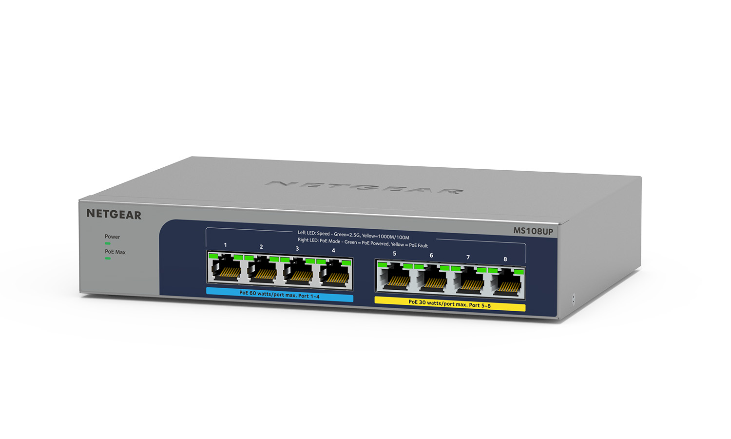 BZBGEAR NET-00HN43 Netgear 8-port Ultra60 PoE++ Multi-Gigabit (2.5G) Ethernet Plus Switch 230 W PoE Budget (MS108UP-100NAS) - Image 4