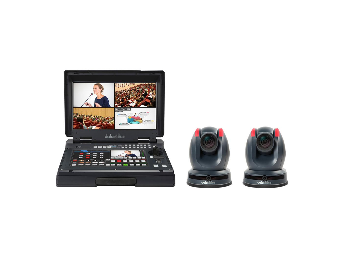 Datavideo EZ STREAM AI 30X HDBaseT Single-Operator Auto Tracking Studio / 17.3in Monitor / 2x 30x PTZ Cameras (Black)