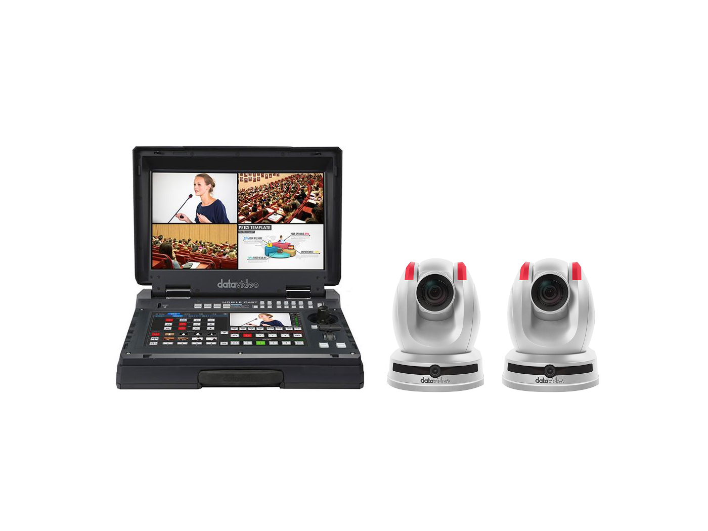 Datavideo EZ STREAM AI 30X W HDBaseT Single-Operator Auto Tracking Studio / 17.3in Monitor / 2x 30x PTZ Cameras (White)