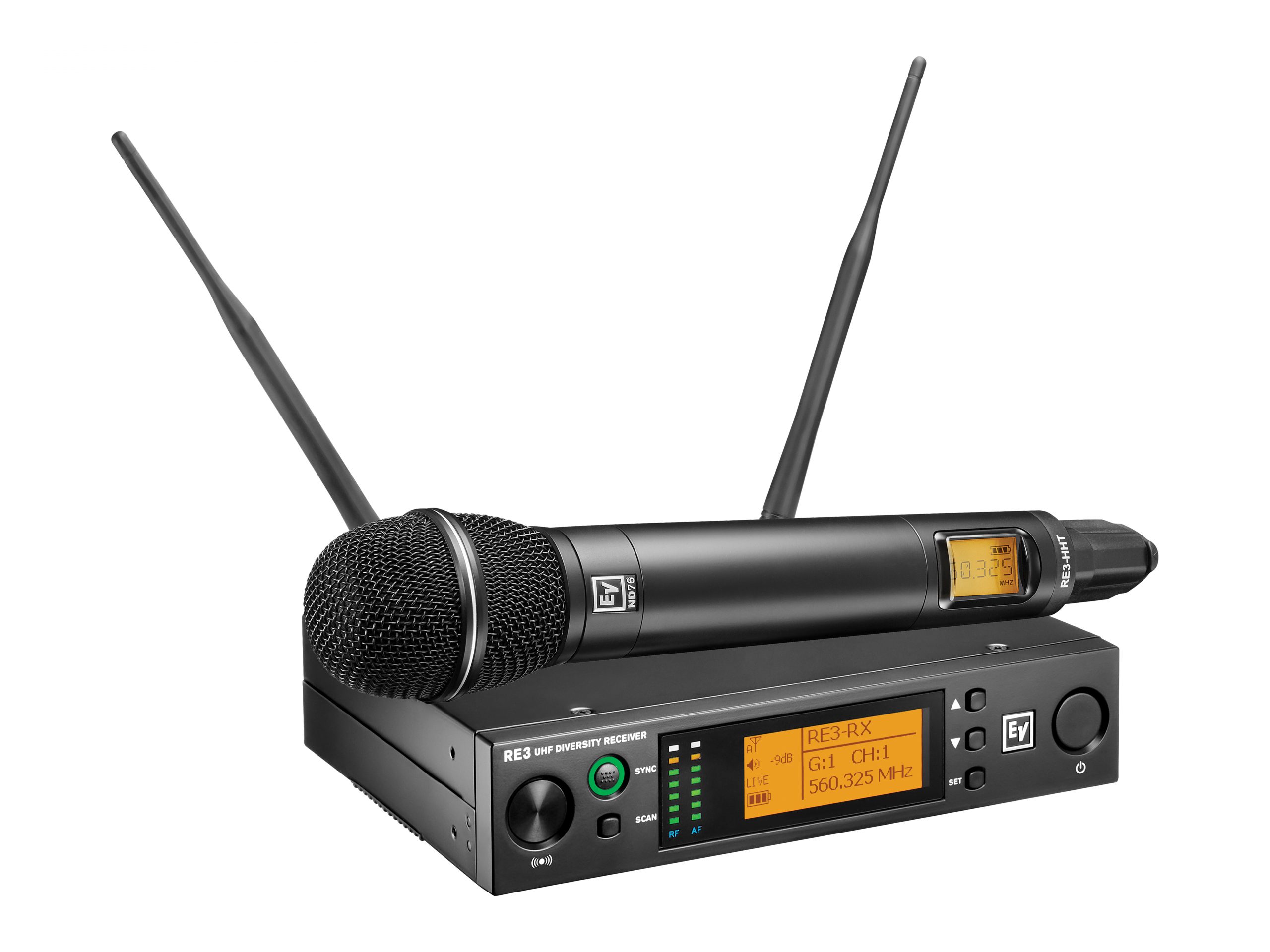 Electro-Voice RE3-ND76-5H Handheld Wireless Set ND76 Head 560-596 MHz 10mW/50mW Diversity Receiver