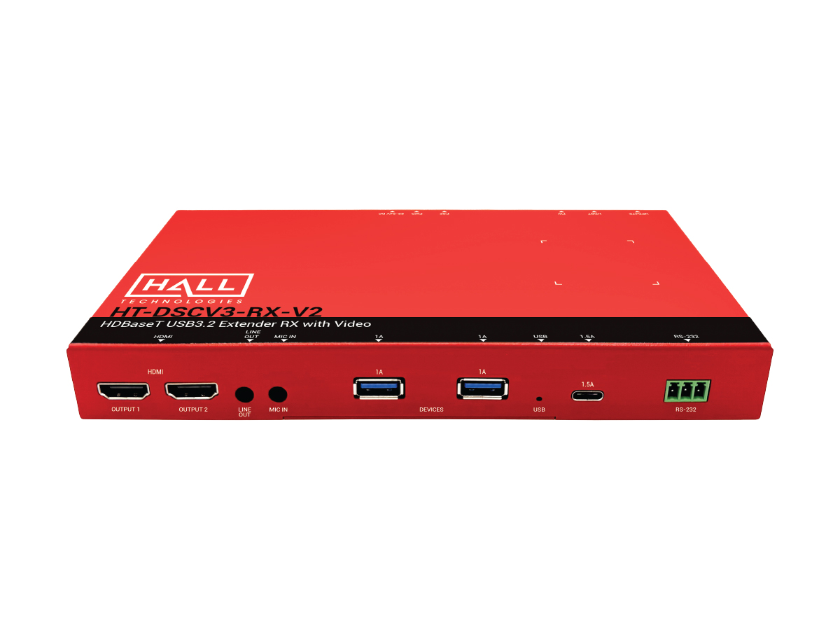 Hall Technologies HT-DSCV3-RX-V2 HDBaseT USB 3.2 Extender Receiver / Dual HDMI Outputs / POH / 5 Gbit/s / 90m