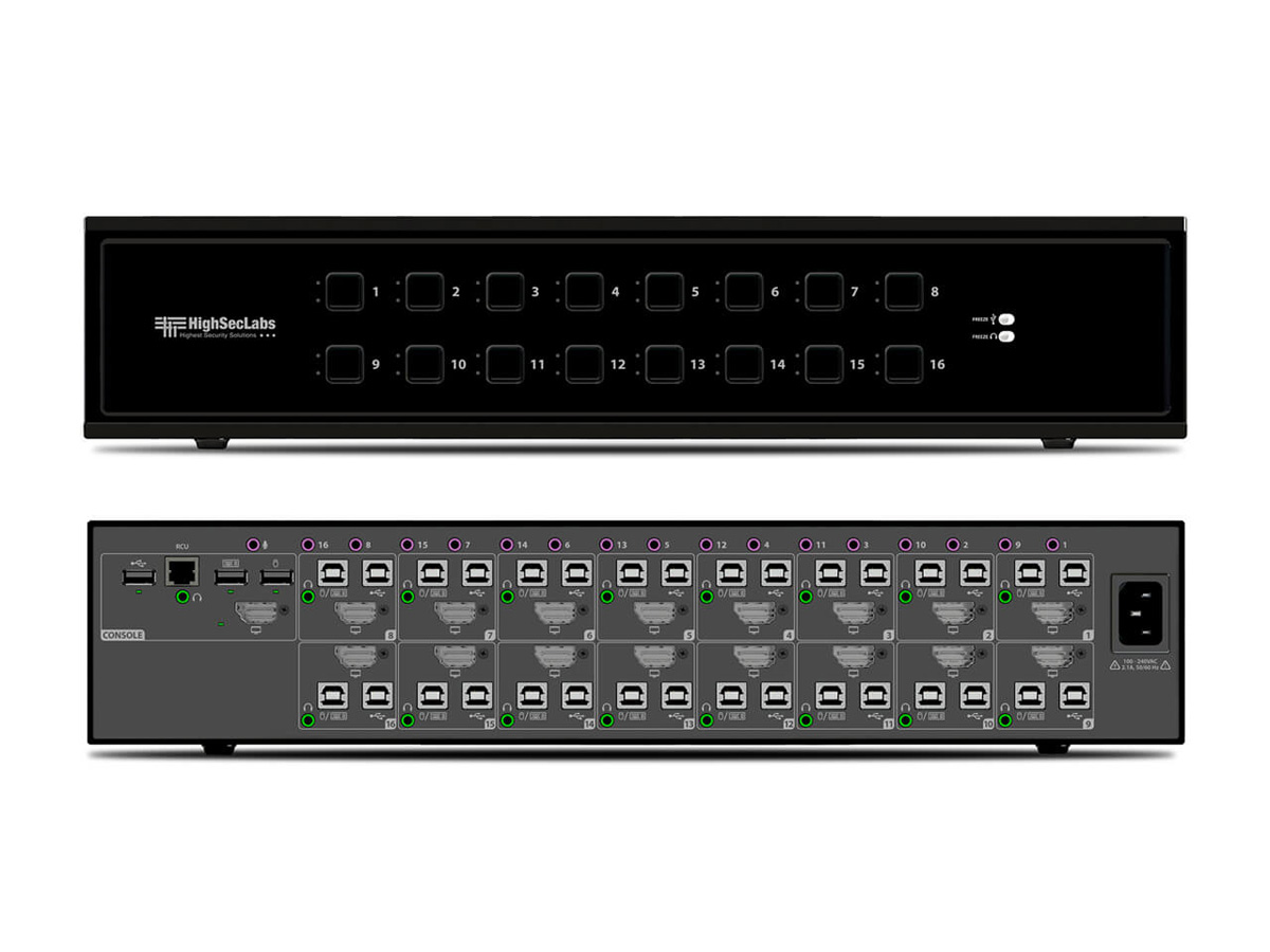 High Sec Labs SK161PHU-N 16-Port DP/HDMI KVM Switcher 4K60 USB 2.0 Audio RS232
