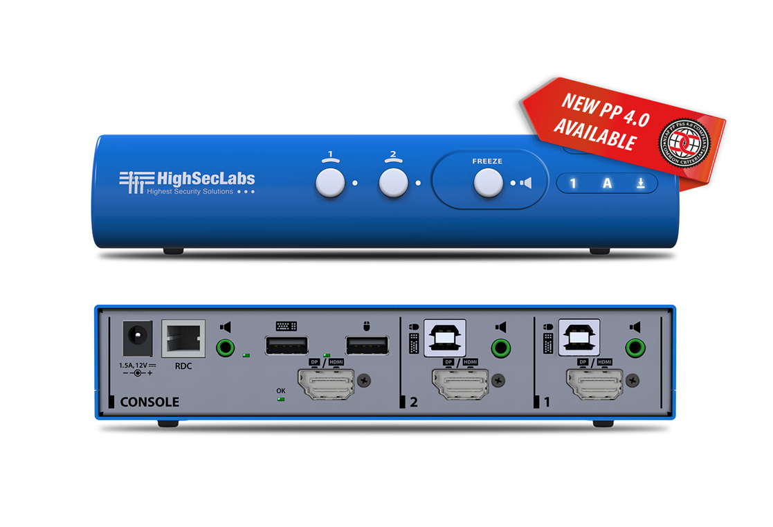 High Sec Labs SK21PH-4 Secure 2-Ports DPHDMI 4K 60HZ KVM Switch, PP 4.0