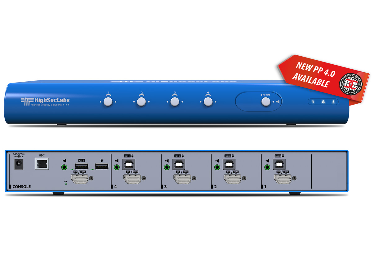 High Sec Labs SK41PH-4 Secure SH KVM Switch 4-Port DP/HDMI to DP/HDMI Video 4K 60Hz, PP 4.0