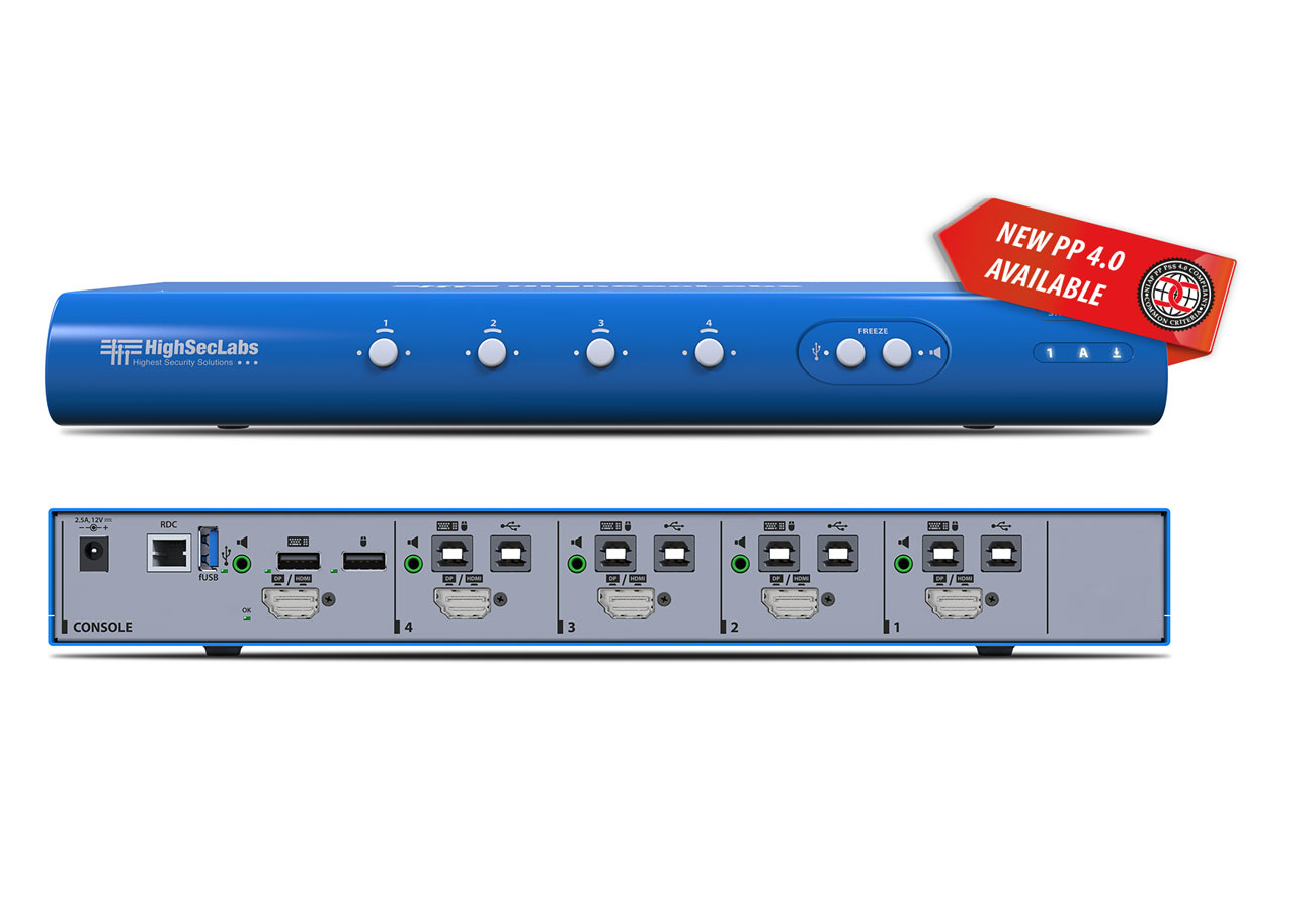High Sec Labs SK41PHU-4 HSL Secure SH KVM Switch 4-Port DP/HDMI to DP/HDMI Video 4K 60Hz, PP 4.0
