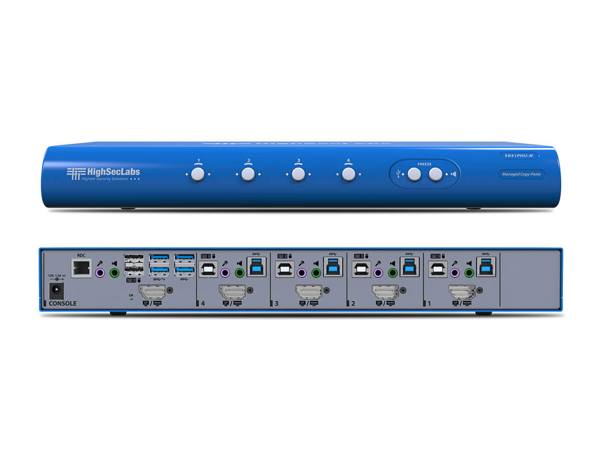 High Sec Labs SK41PHU-N 4-Port DP/HDMI 4K 30Hz KVM switcher USB 3.0 / Audio / Microphone
