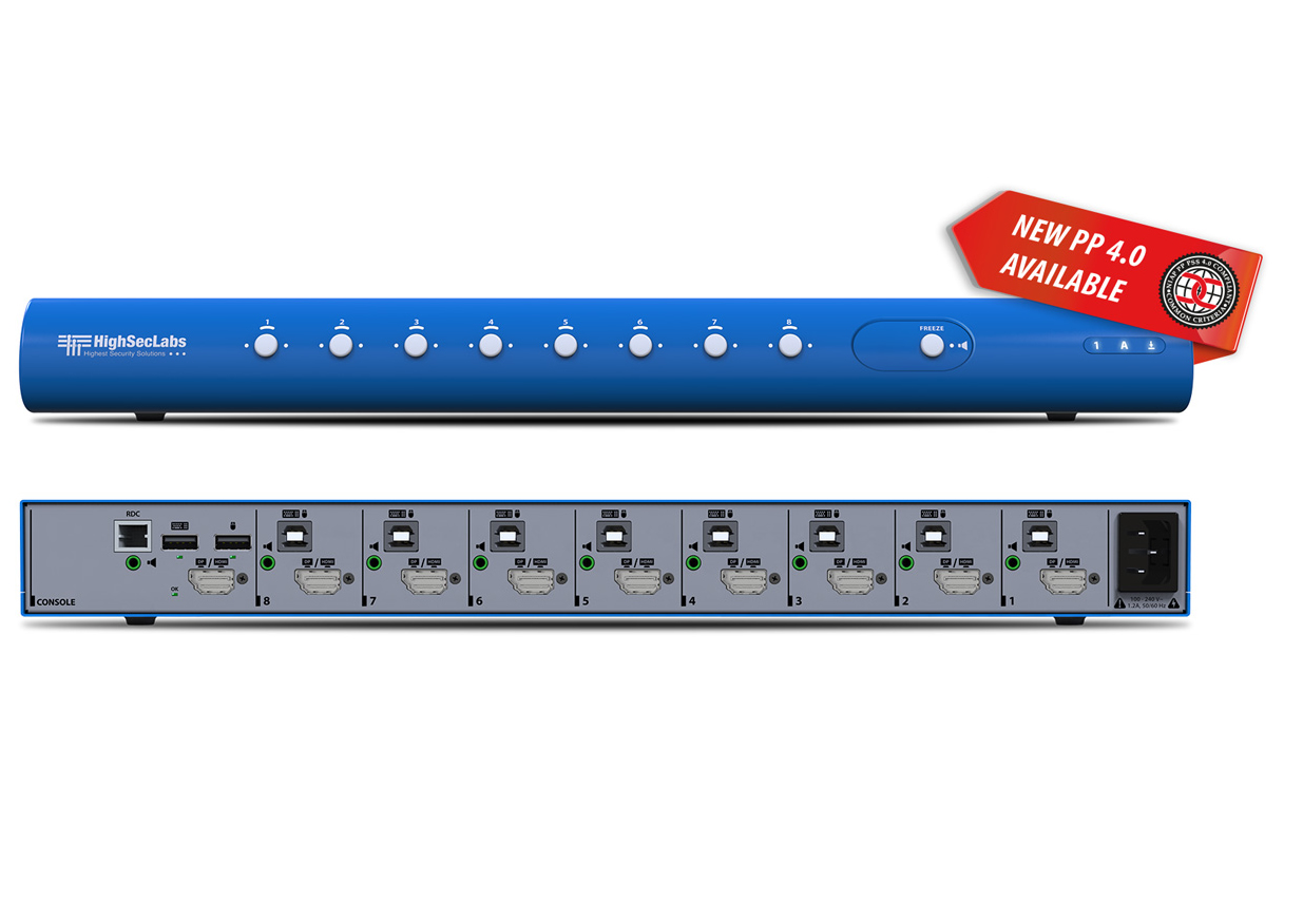 High Sec Labs SK81PH-4 Secure SH KVM Switch 8-Port DP/HDMI to DP/HDMI 4K Video, PP 4.0