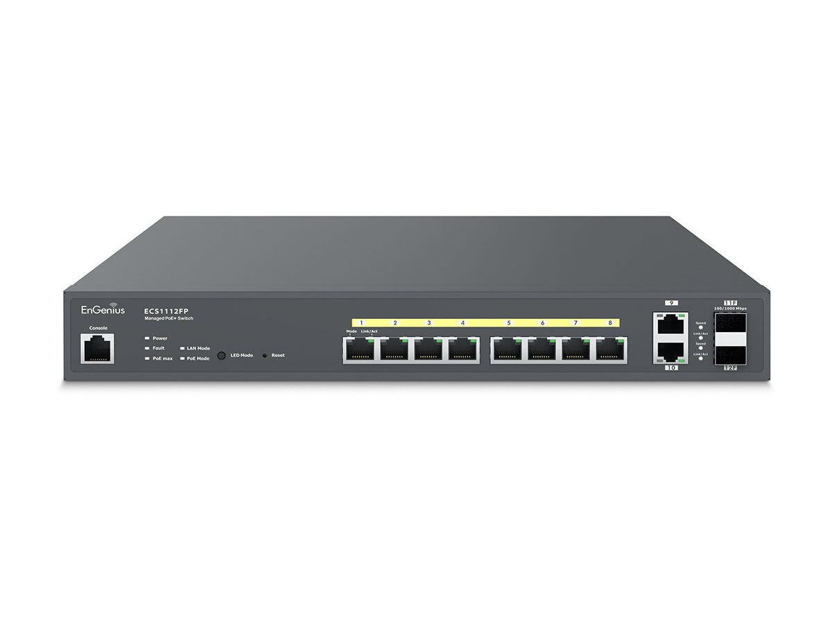 ICRealtime ECS1112FP Cloud Managed 8-Port Gigabit PoE+ Layer 2+ switcher 130W PoE Budget 2 GbE/2 SFP