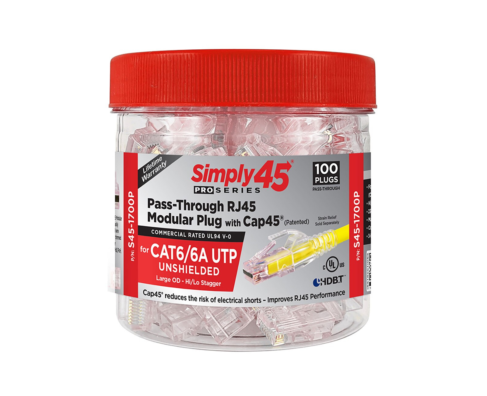 ICRealtime S45-1700P PROSeries Pass Through Red Tint Hi/Lo Stagger Cat6/6a UTP Cap45 100pc Jar