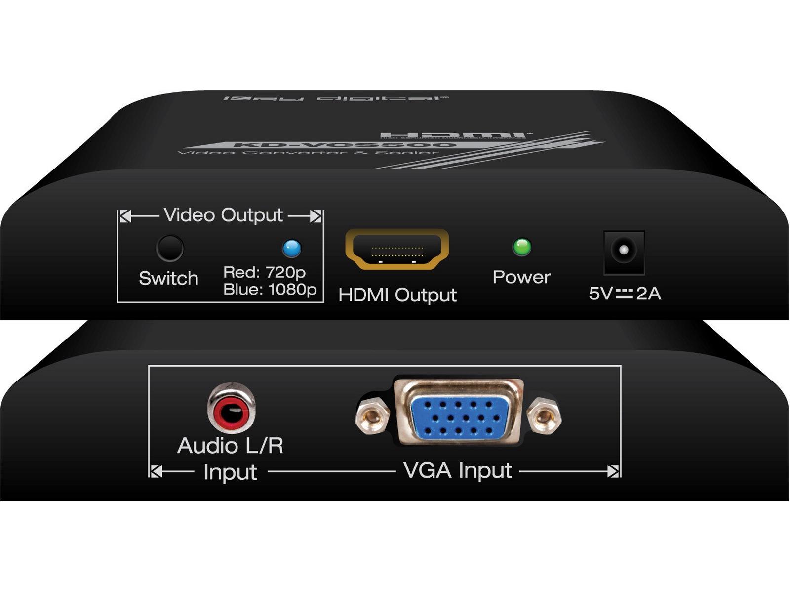 Key Digital KD-VCS500 VGA to HDMI Converter / Analog Stereo Audio Embed / Upscales to 720p / 1080p