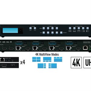 Key Digital KD-MLV4x4Pro 4x4 4K UHD HDMI Seamless Matrix with Multi-View Tiling with 4 Rx Units