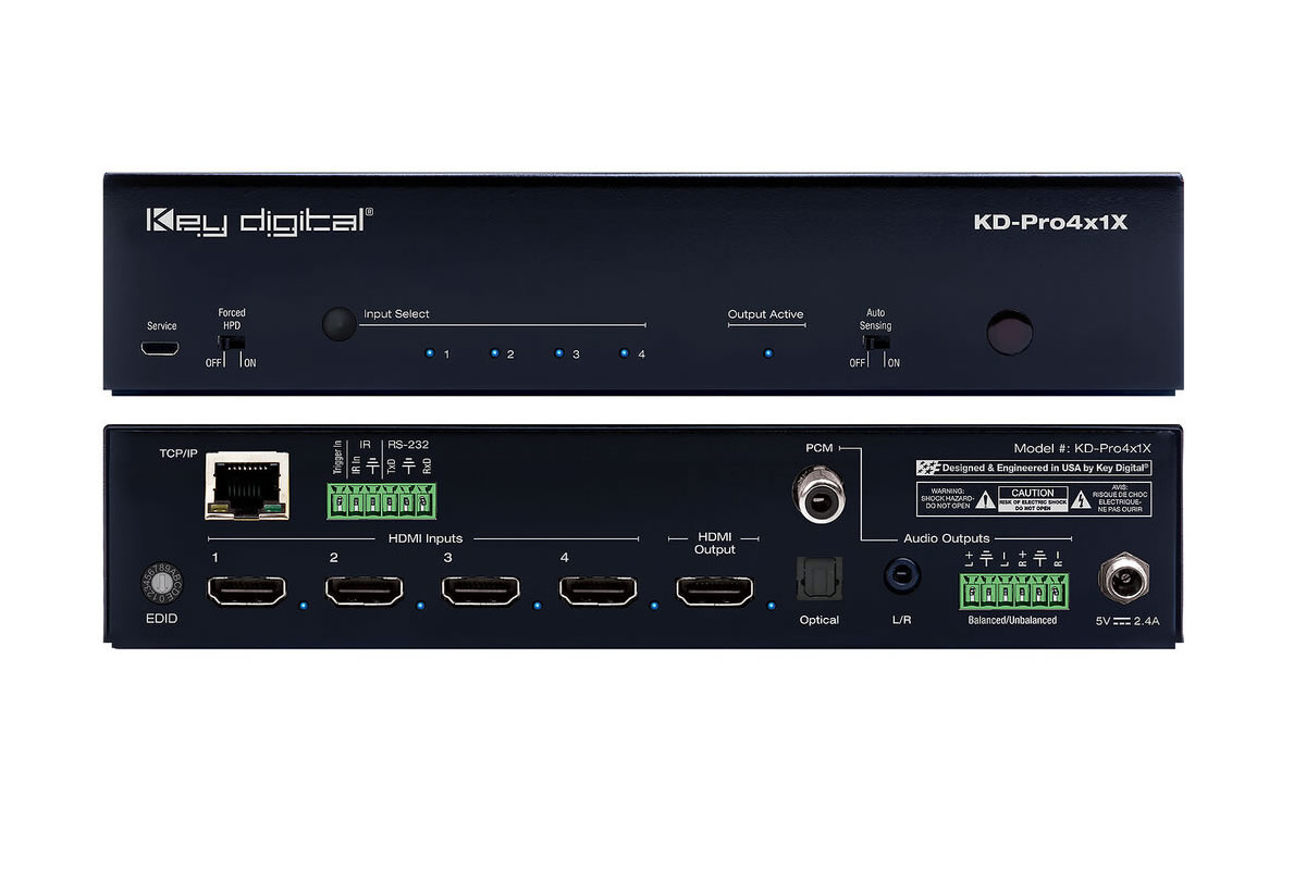 Key Digital KD-Pro4x1X-3 4×1 4K/18G HDMI Switcher / Auto-Switching / Audio De-Embed / HDR10 Dolby Vision / HDCP 2.2