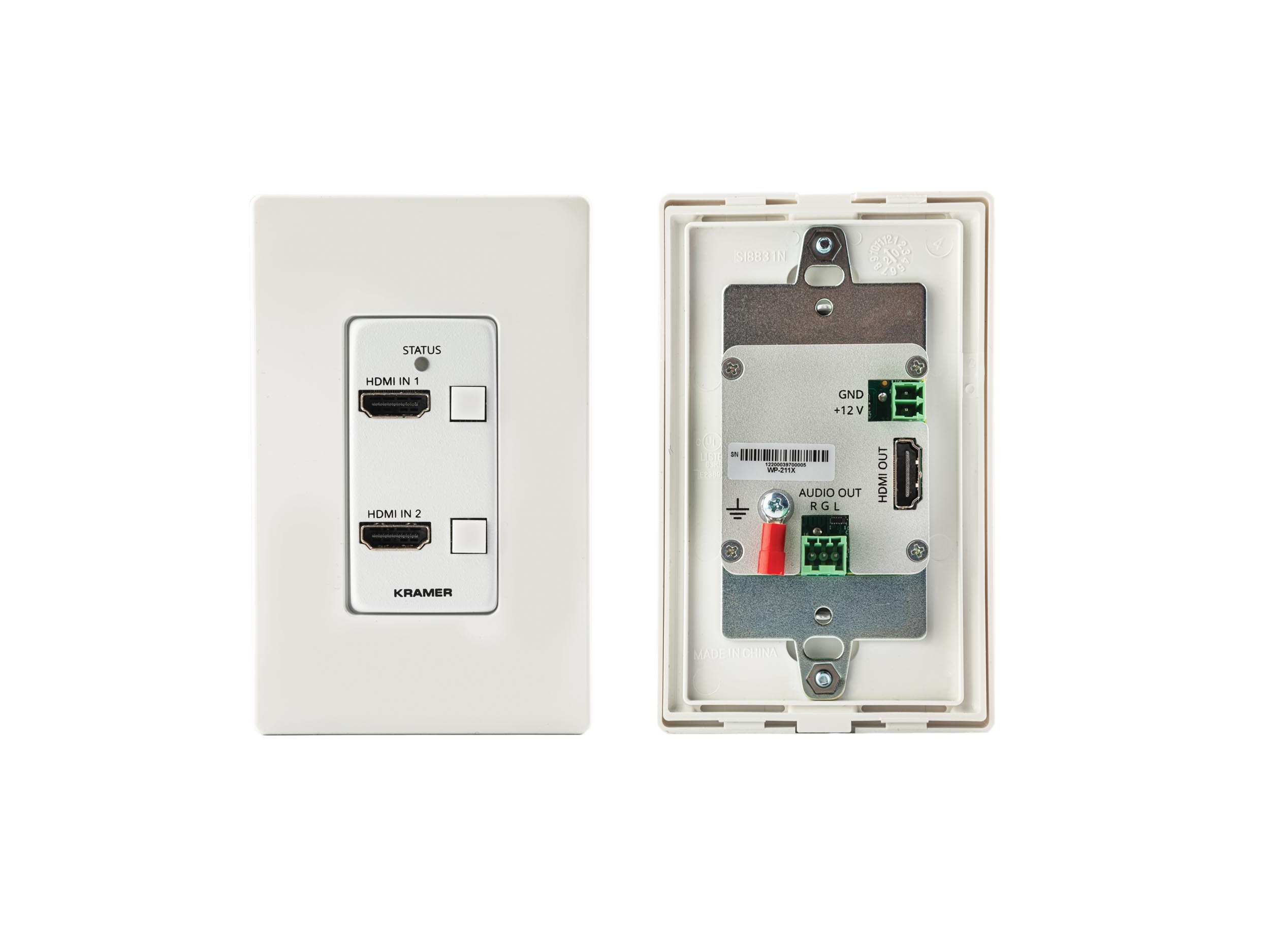 Kramer WP-211X-D(W/B) 2×1 4K HDR HDMI Wall-Plate Auto Switcher with White and Black Decora Design Frame Sets