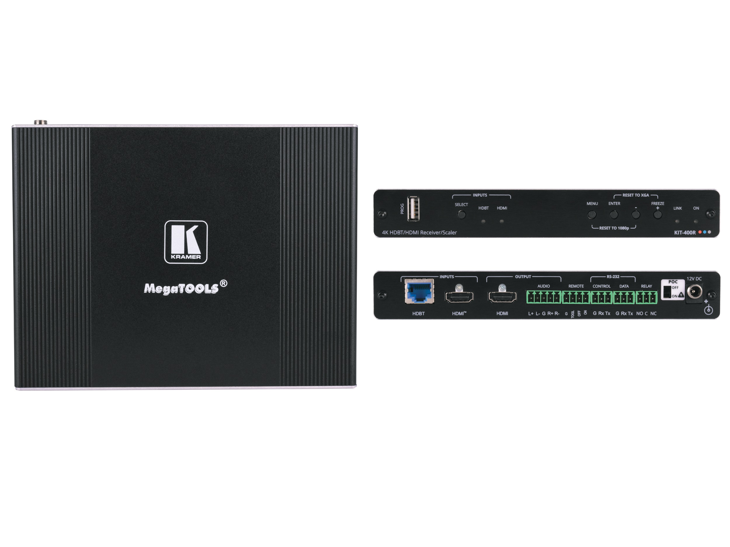 Kramer KIT-401/US-D(W) 4K Auto-Switcher/Scaler Kit over Long-Reach HDBaseT with White US-D Size Wall-Plate Frame