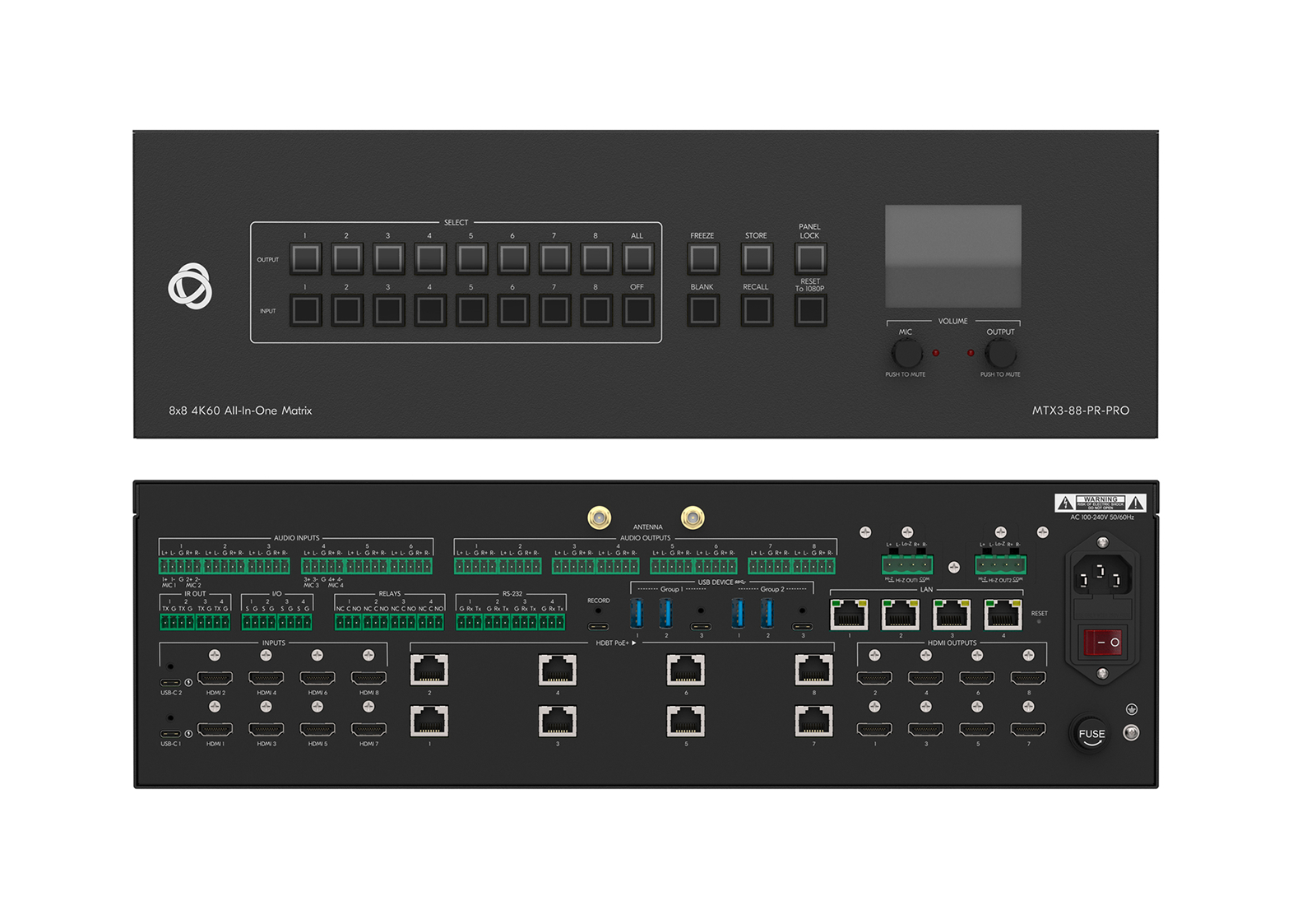 Kramer MTX3-88-PR-PRO 8×8 4K60 Matrix Switcher / HDBaseT 3.0 / USB-C Dual-Screen / Dante / DSP / Dual-Zone Amp