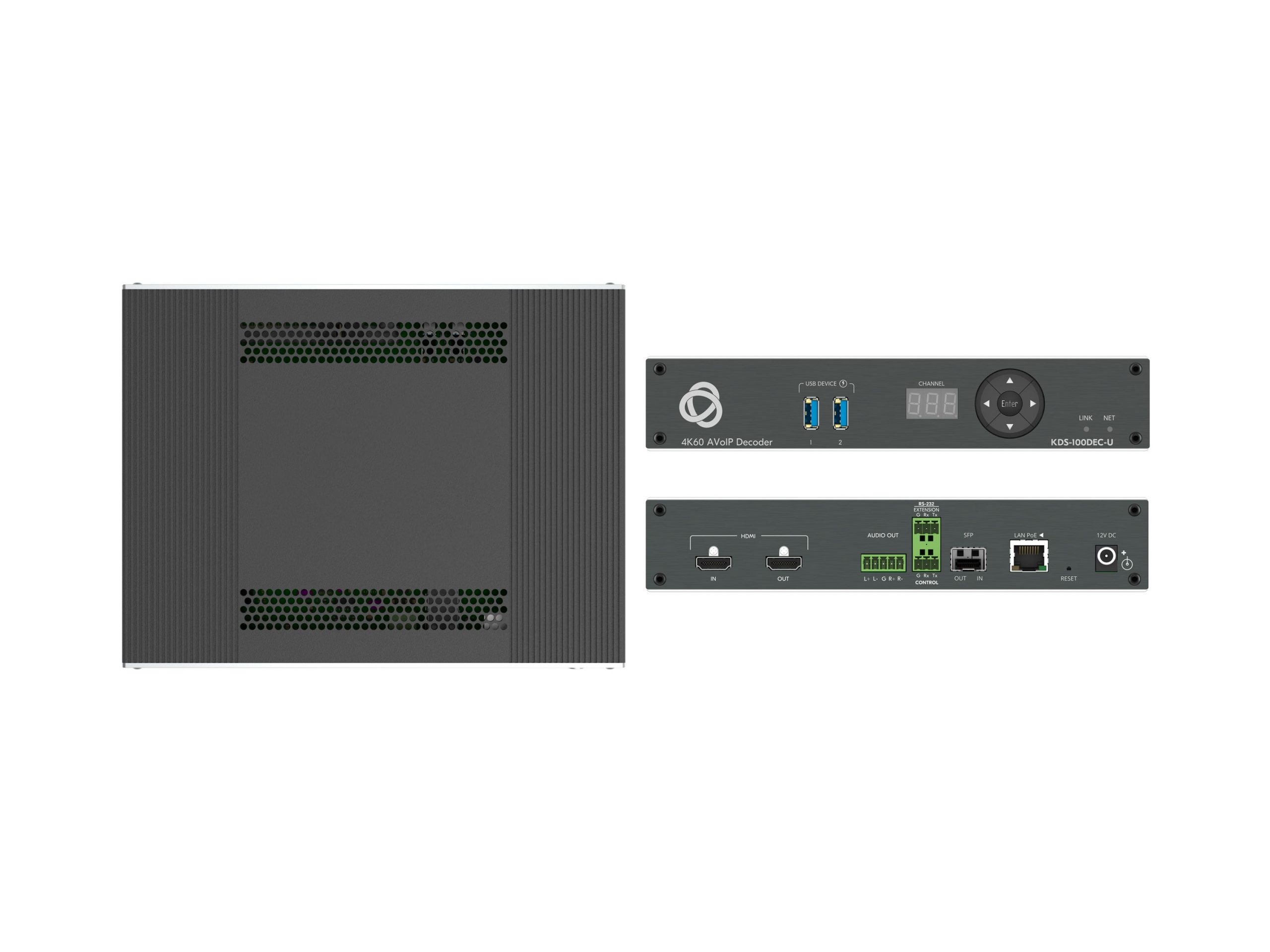 Kramer KDS-100DEC-U 1G 4K@60 4:2:2 H.264/H.265 Decoder USB KVM PoE Dual Stream 1080p@60