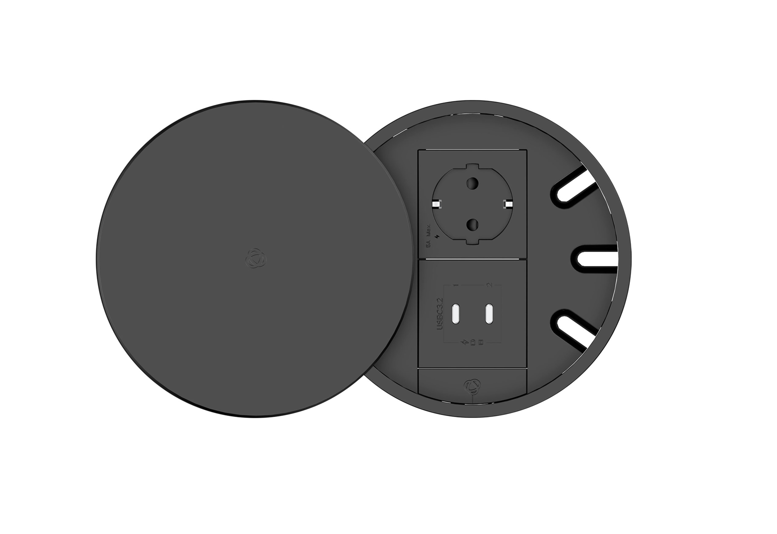 Kramer T-IN2-RND2 Round Tabletop Connectivity Box / Lid / 2 Module Slots / Ø139 mm Cutout