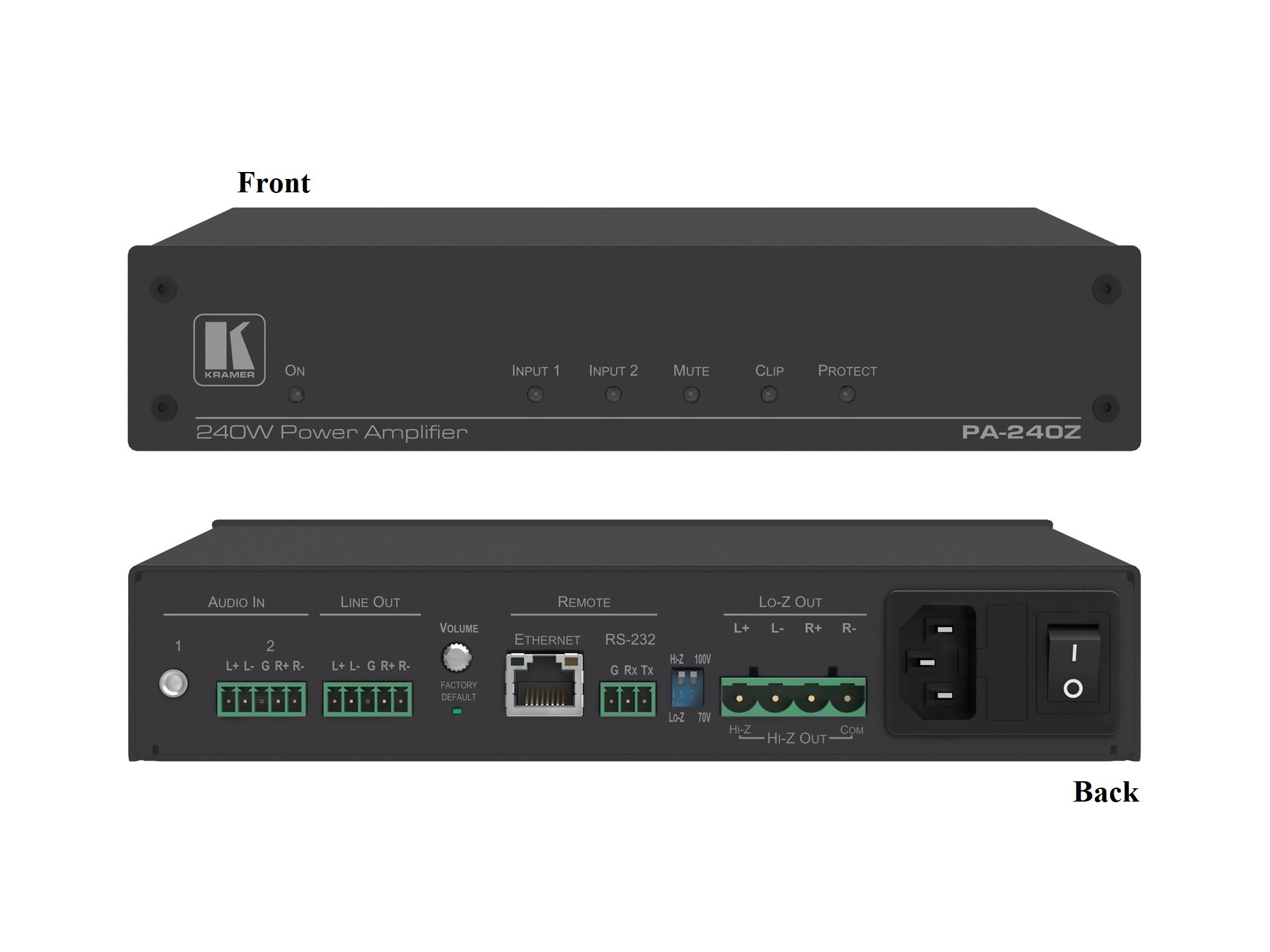 Kramer PA-240Z Power Amplifier (1x240W 70V/100V and 2x120W 8 Ohm)