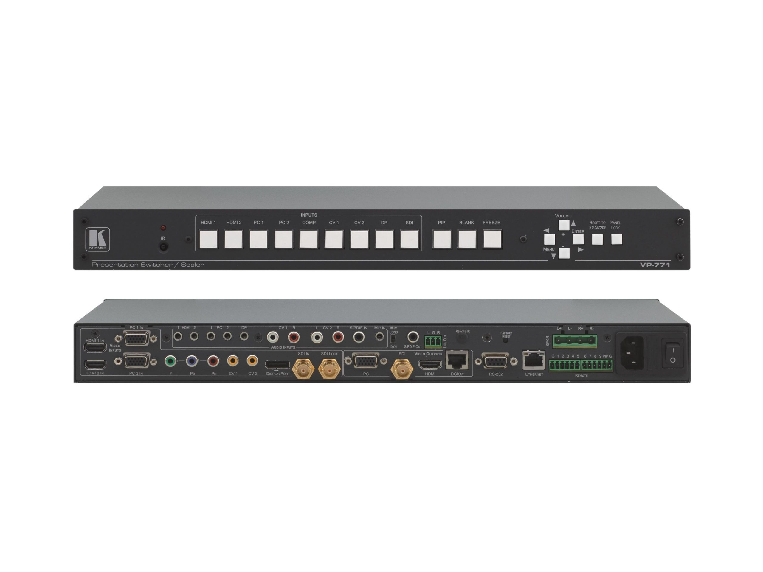Kramer VP-771 9-Input Switcher/Scaler DP HDMI SDI VGA Component/Composite HDMI/VGA/SDI/DGKat 2x10W