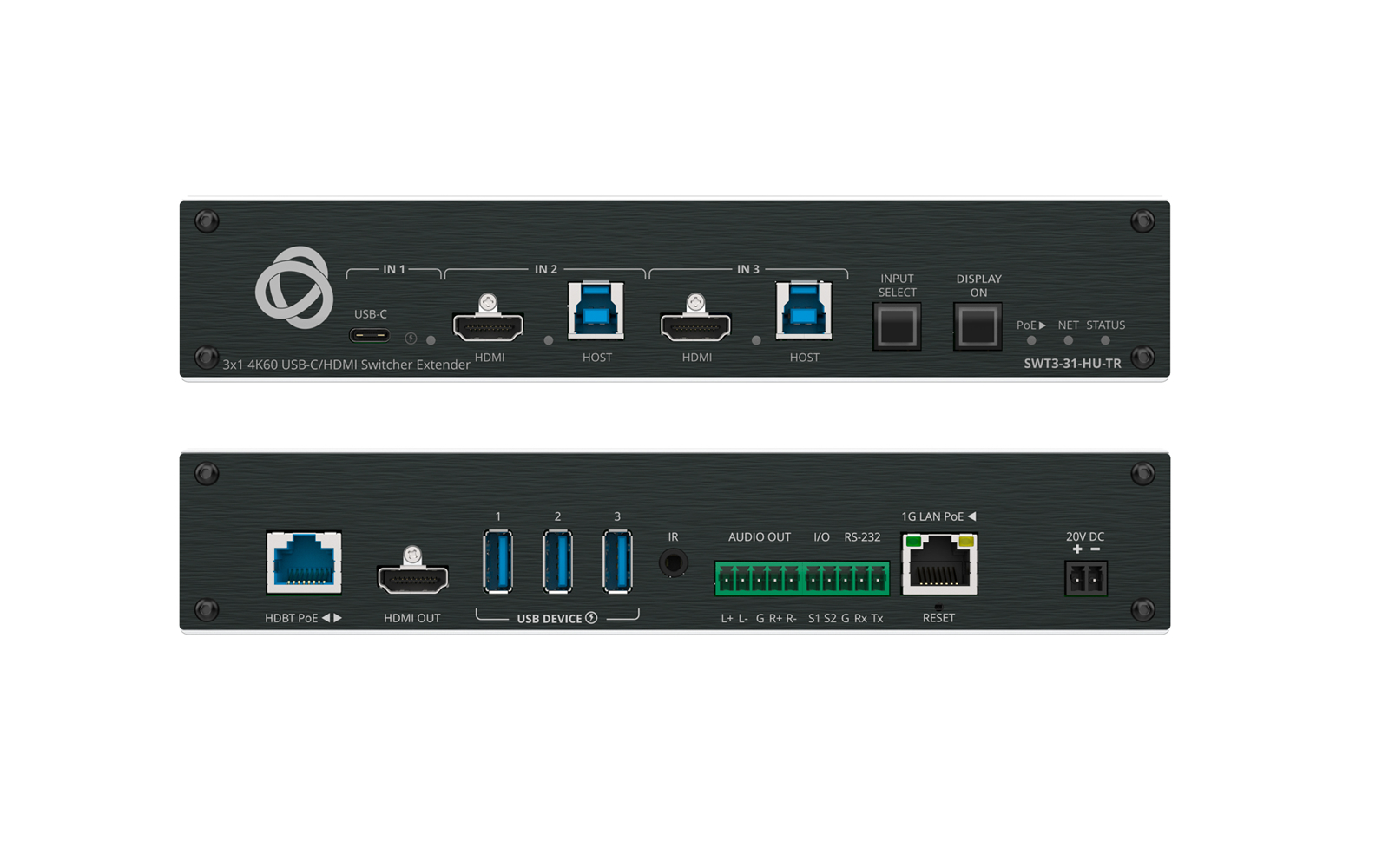 Kramer SWT3-31-HU-TR HDBaseT HDMI/USB-C Switcher Extender 4K60 4:4:4 USB2.0 RS232/IR/PoE