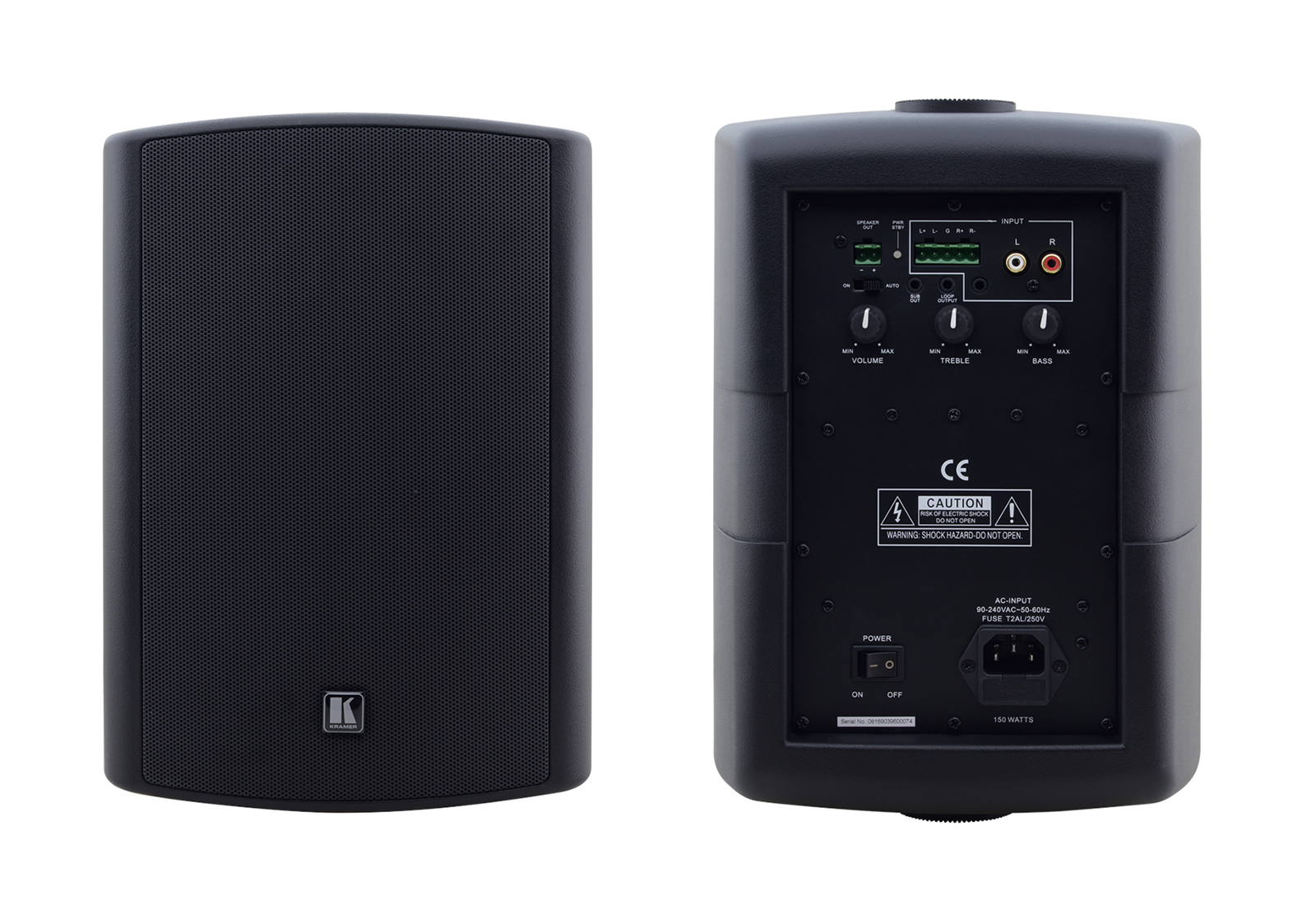 Kramer TAVOR-6-O(PAIR)/BLACK 6.5in On-Wall Powered Two-Way Speakers Active 2x50W RMS/Pair/Black