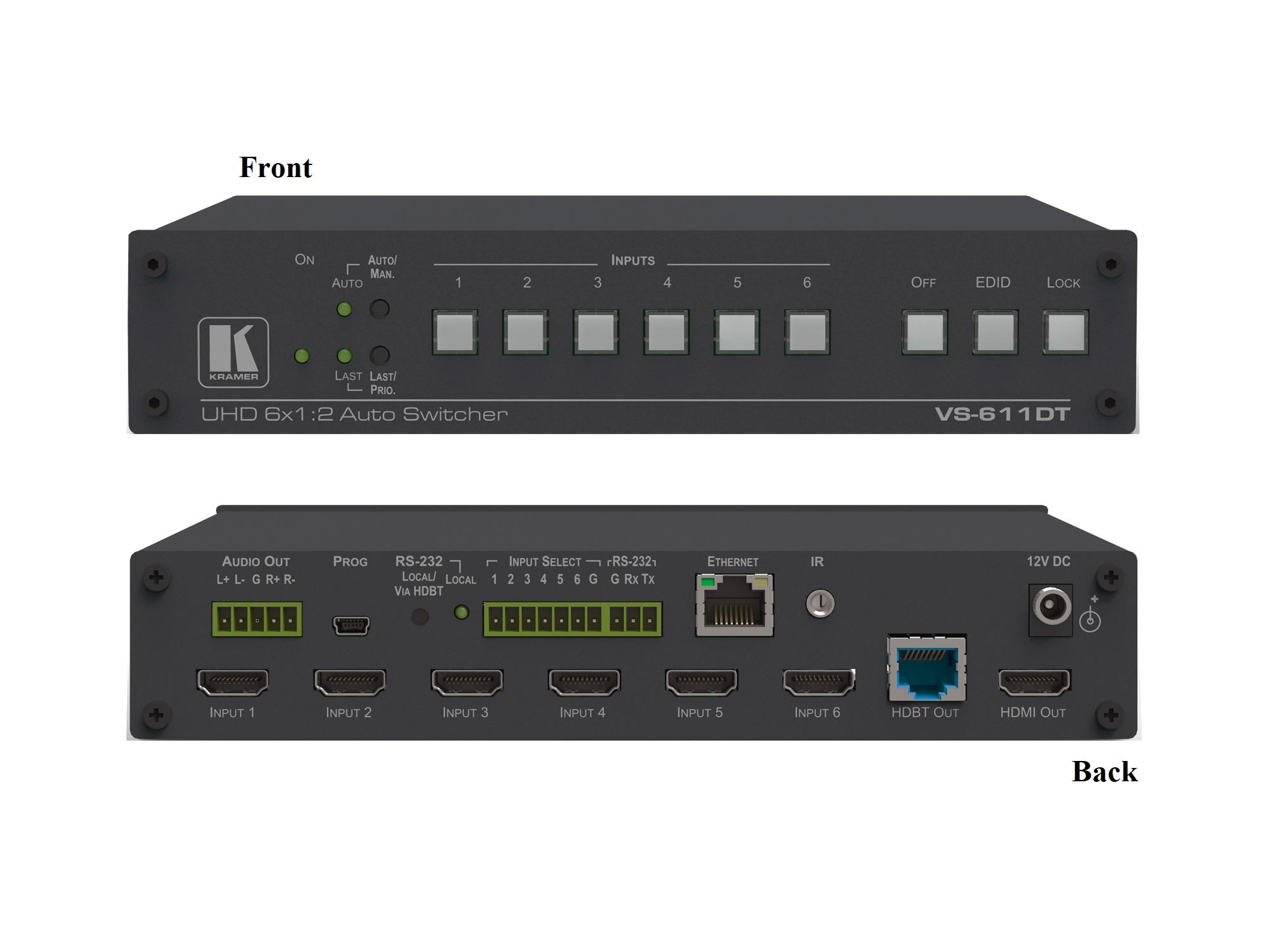 Kramer VS-611DT 6×1/2 4K60 4x2x0 HDBaseT Extended Reach PoE Auto Switching HDMI Switch