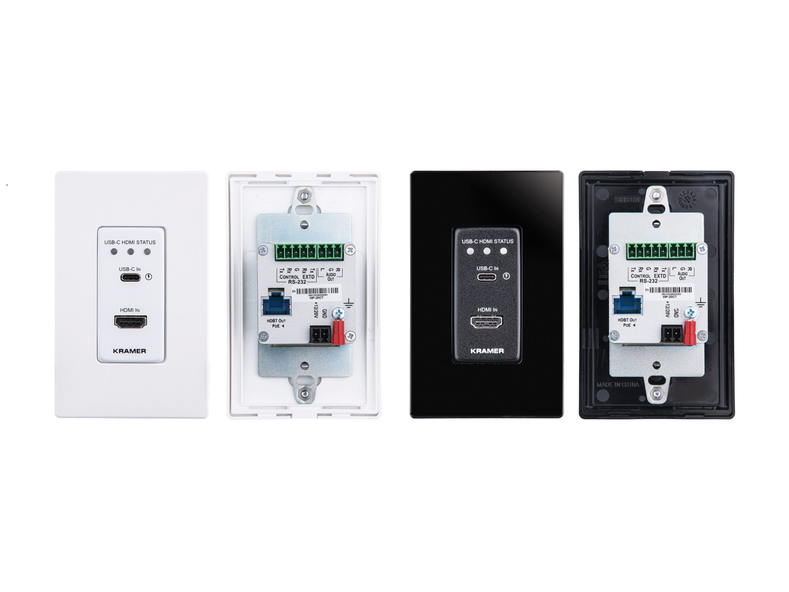 Kramer WP-20CT/US-D(W/B) US-D Size Wall-Plate Auto Switcher/Transmitter with White and Black Decora Design Frame Sets