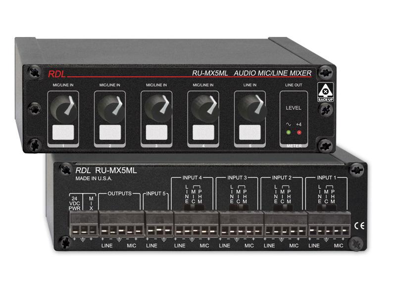 RDL RU-MX5ML 5 Input Mic/Line Mixer with Phantom Power - Mic and Line Out