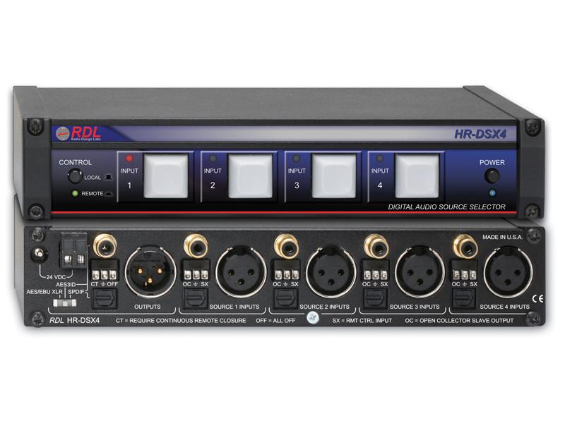 RDL HR-DSX4 4×1 Digital Audio Switcher AES/EBU/S/PDIF Coaxial/Optical 16-24bit 32-192kHz