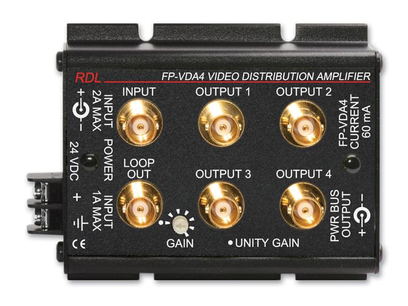 RDL FP-VDA4 1×4 BNC Video Distribution Amplifier / NTSC / PAL / Adjustable Gain