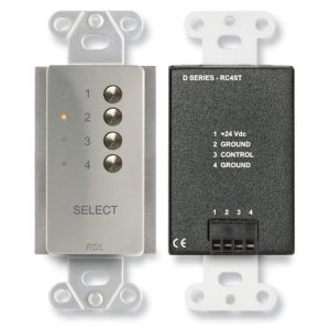 RDL DS-RC4ST 4-Channel Wall Remote Panel / Momentary Buttons / Selected-Source LEDs