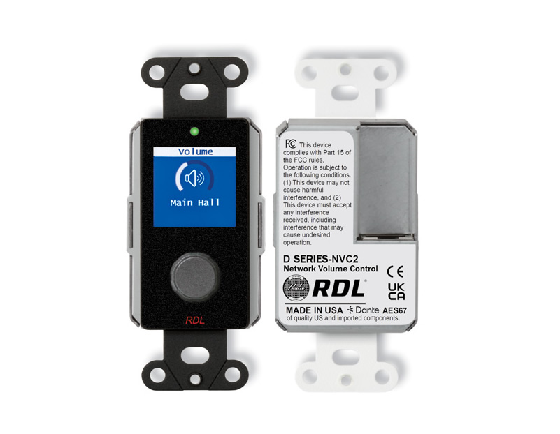 RDL DB-NVC2 Dante / AES67 Network Volume Control Rotary Encoder Color LCD PoE