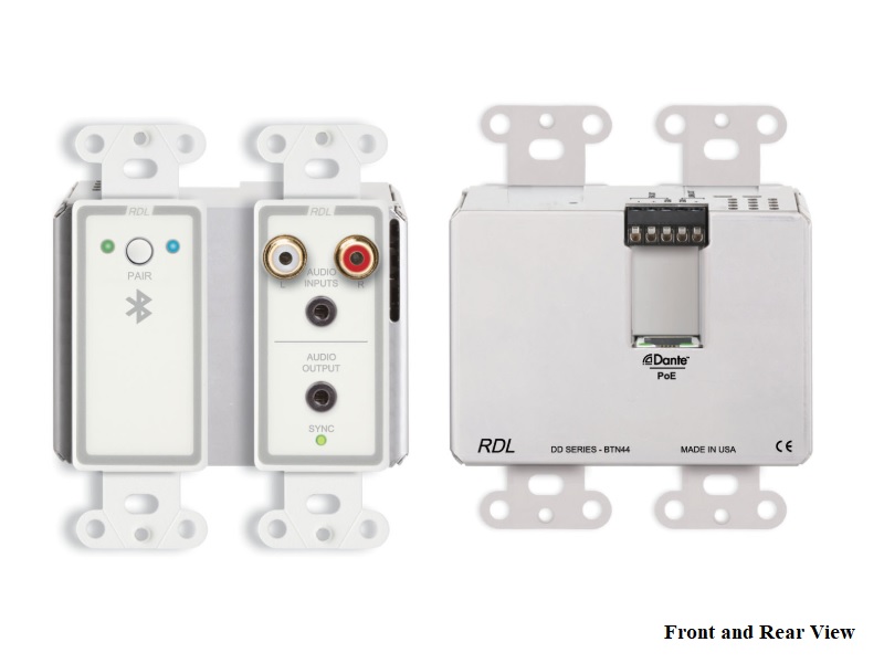 RDL DD-BTN44 Wall-Mounted Bi-Directional Line-Level and Bluetooth Audio Extender/Dante Interface/PoE