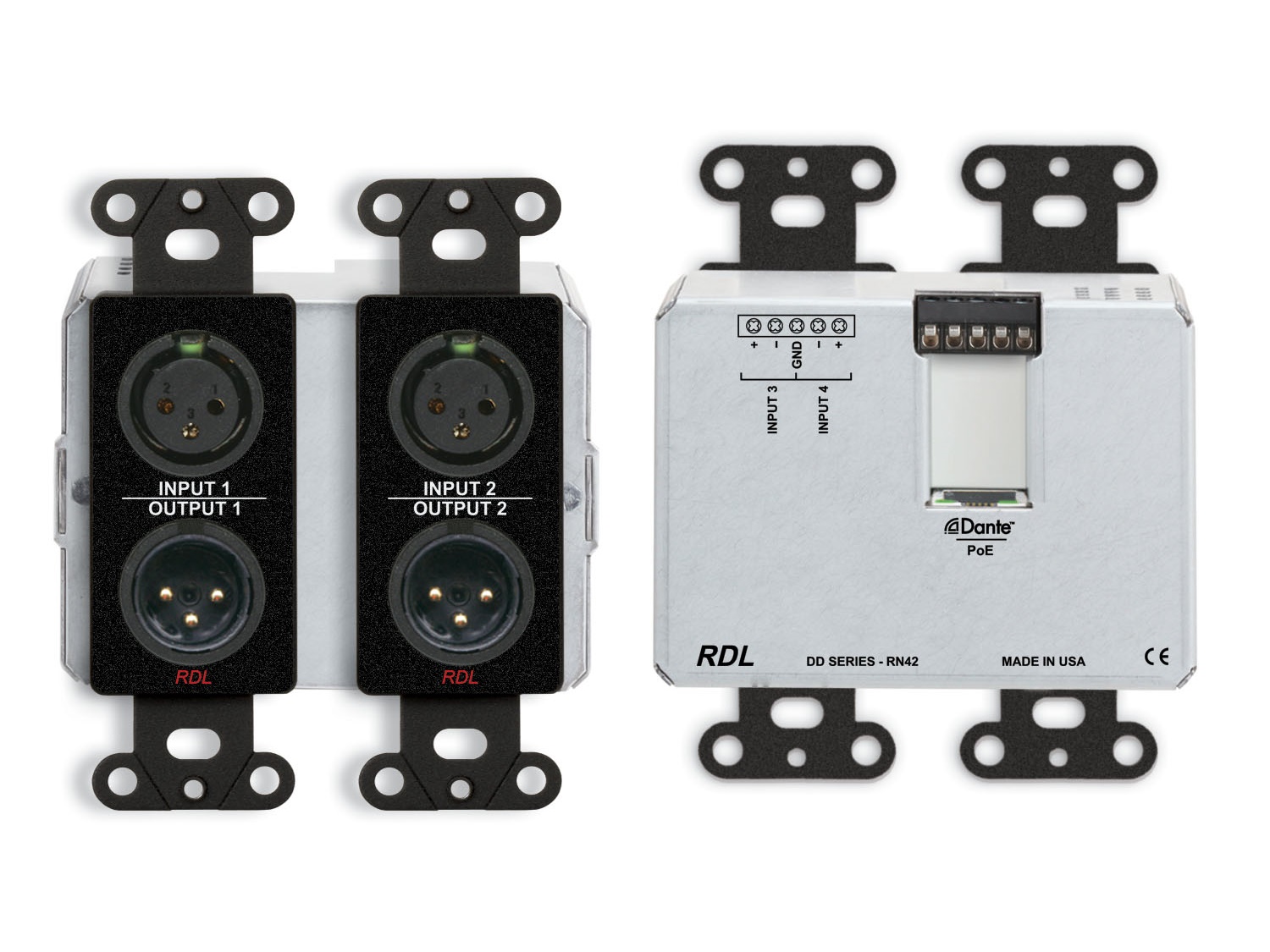 RDL DDB-RN42 Wall-Mounted Bi-Directional Mic/Line Dante Interface 4x2