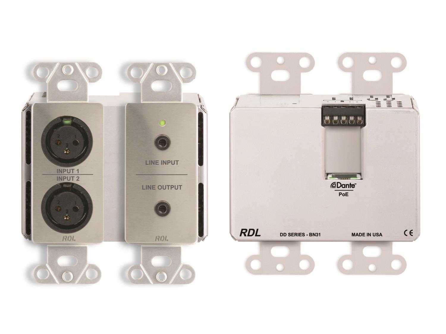 RDL DDS-BN31 4x4 Wall-Mounted Bi-Directional Mic/Line Dante Interface