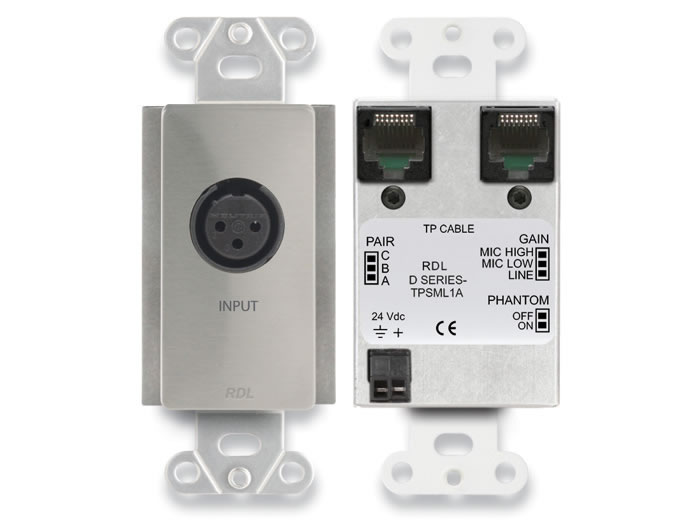 RDL DS-TPSML1A Active Single-Pair Sender / Format-A RJ45 / XLR Mic Line Input / 24V Remote Power