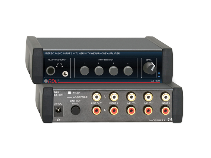 RDL EZ-HSX4X Stereo Audio Input Switcher 4×1 / Headphone Amp / Variable Fixed Line Output