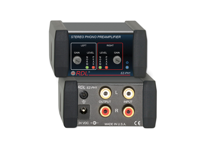 RDL EZ-PH1X Stereo Phono Preamplifier / RIAA Equalization / Front GAIN Trimmers / LED VU Meters