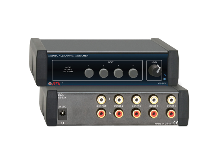 RDL EZ-SX4X 4×1 Stereo Audio Switcher / Unbalanced RCA Inputs / Front Panel Volume Control